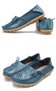 Women's Casual Genuine Leather Shoes Woman Loafers Slip-On Female Flats Moccasins Ladies Driving Shoe Cut-Outs Mother Footwear