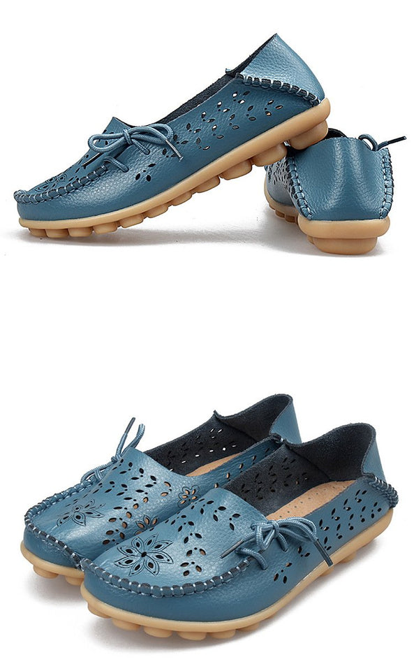 Women's Casual Genuine Leather Shoes Woman Loafers Slip-On Female Flats Moccasins Ladies Driving Shoe Cut-Outs Mother Footwear