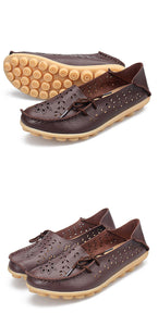 Women's Casual Genuine Leather Shoes Woman Loafers Slip-On Female Flats Moccasins Ladies Driving Shoe Cut-Outs Mother Footwear