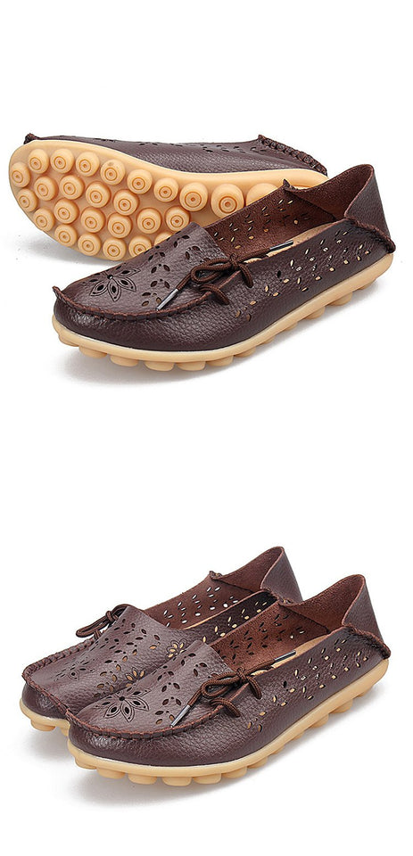 Women's Casual Genuine Leather Shoes Woman Loafers Slip-On Female Flats Moccasins Ladies Driving Shoe Cut-Outs Mother Footwear