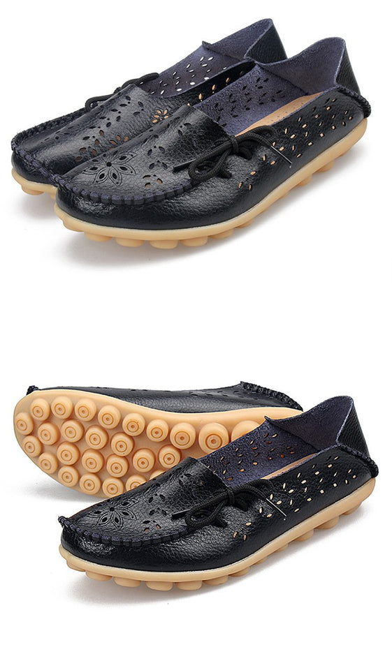 Women's Casual Genuine Leather Shoes Woman Loafers Slip-On Female Flats Moccasins Ladies Driving Shoe Cut-Outs Mother Footwear