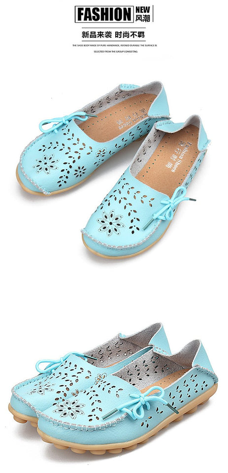 Women's Casual Genuine Leather Shoes Woman Loafers Slip-On Female Flats Moccasins Ladies Driving Shoe Cut-Outs Mother Footwear