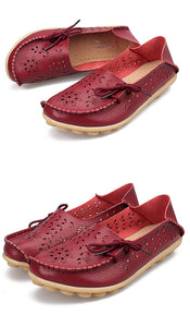 Women's Casual Genuine Leather Shoes Woman Loafers Slip-On Female Flats Moccasins Ladies Driving Shoe Cut-Outs Mother Footwear