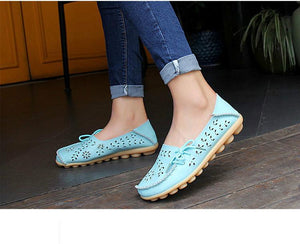 Women's Casual Genuine Leather Shoes Woman Loafers Slip-On Female Flats Moccasins Ladies Driving Shoe Cut-Outs Mother Footwear