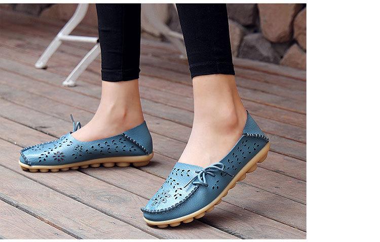 Women's Casual Genuine Leather Shoes Woman Loafers Slip-On Female Flats Moccasins Ladies Driving Shoe Cut-Outs Mother Footwear
