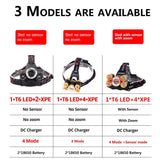 Most Powerful LED Headlight headlamp 5LED T6 Head Lamp Power Flashlight Torch head light 18650 battery Best For Camping, fishing
