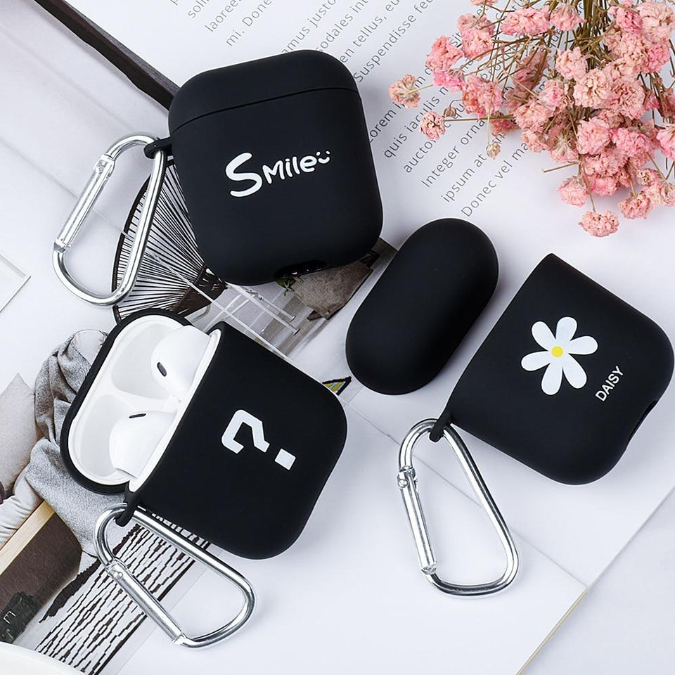 Daisy Smile Simple Painted Case For Apple Airpods 2 1 Shockproof Cover Black Cool Cases For Airpods For Airpod Case