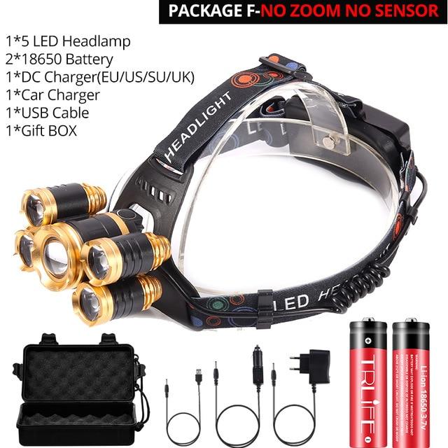 Most Powerful LED Headlight headlamp 5LED T6 Head Lamp Power Flashlight Torch head light 18650 battery Best For Camping, fishing