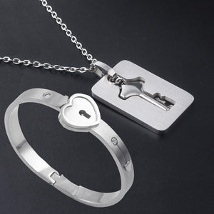 HEART LOCK BRACELET & KEY NECKLACE (Couple) BEST VALENTINE'S MEMORY