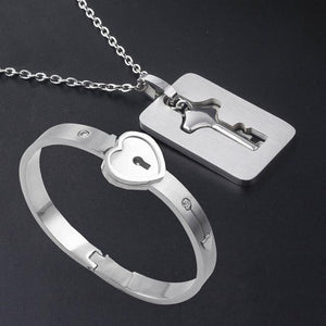 HEART LOCK BRACELET & KEY NECKLACE (Couple) BEST VALENTINE'S MEMORY