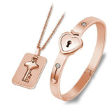HEART LOCK BRACELET & KEY NECKLACE (Couple) BEST VALENTINE'S MEMORY