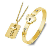 HEART LOCK BRACELET & KEY NECKLACE (Couple) BEST VALENTINE'S MEMORY