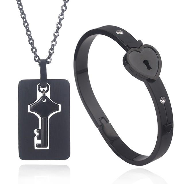 HEART LOCK BRACELET & KEY NECKLACE (Couple) BEST VALENTINE'S MEMORY