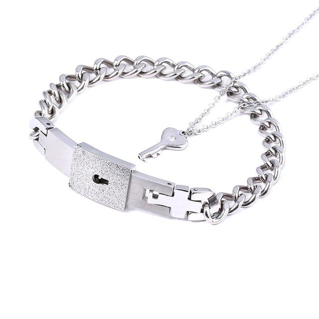HEART LOCK BRACELET & KEY NECKLACE (Couple) BEST VALENTINE'S MEMORY