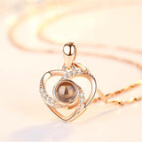 Love Heart Romantic Love  Heart Shape Pendant Necklace for Memory of Love for Wife GirlfriendMemory Wedding Necklace Rose Gold&Silver 100 languages I love you Projection Pendant Necklace