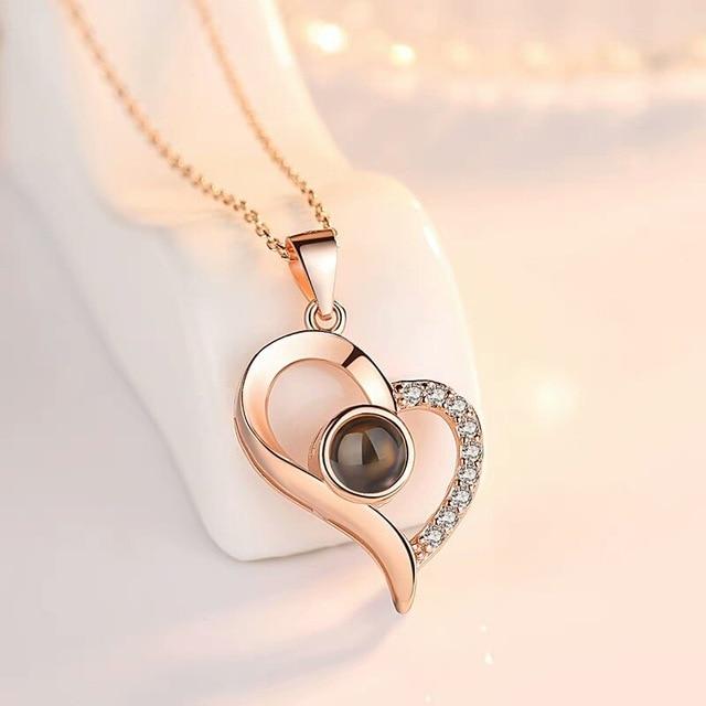 I Love You Memory Projection Heart Pendant Necklace